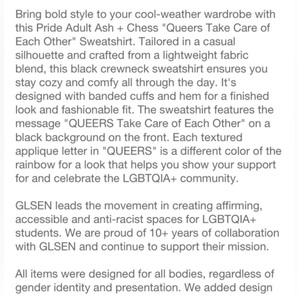 Ash + Chess Pride Embroidered Crewneck Sweatshirt Black Size S - Picture 3 of 9